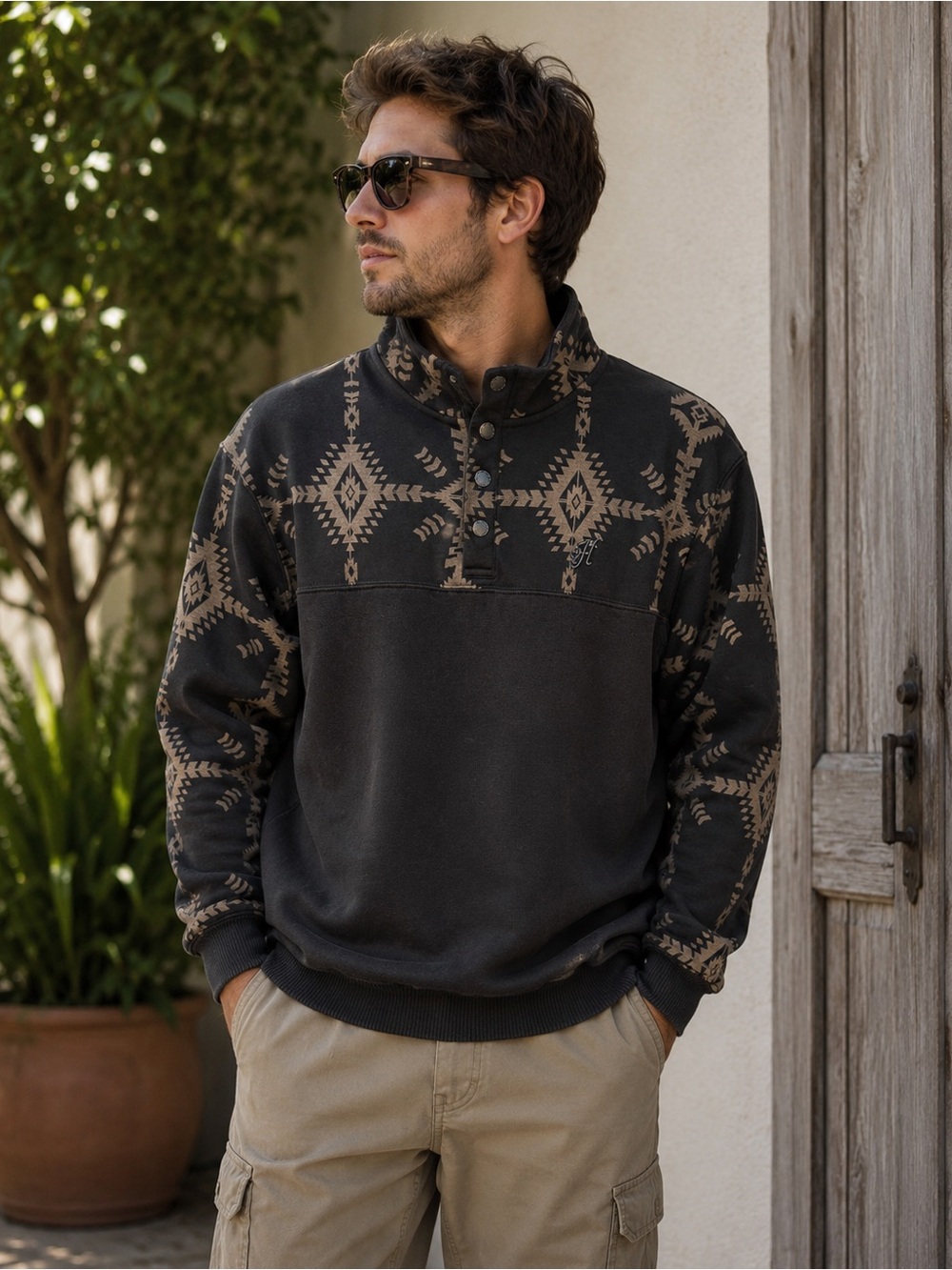 Hooey Black and Tan Aztec Zip-Up Sweater